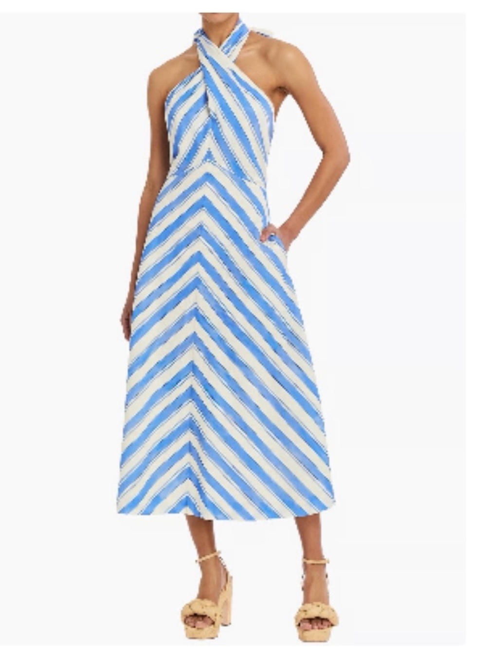 Mestiza New York Copacabana Santorini Linen Blend Stripe Halter Neck Dress